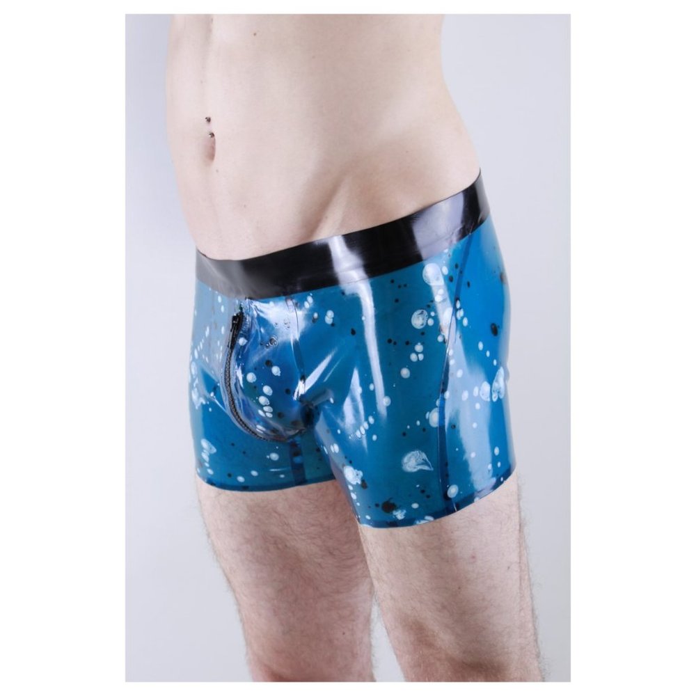 RARE Blue Marbled Latex Zip Front Short by Latex 101